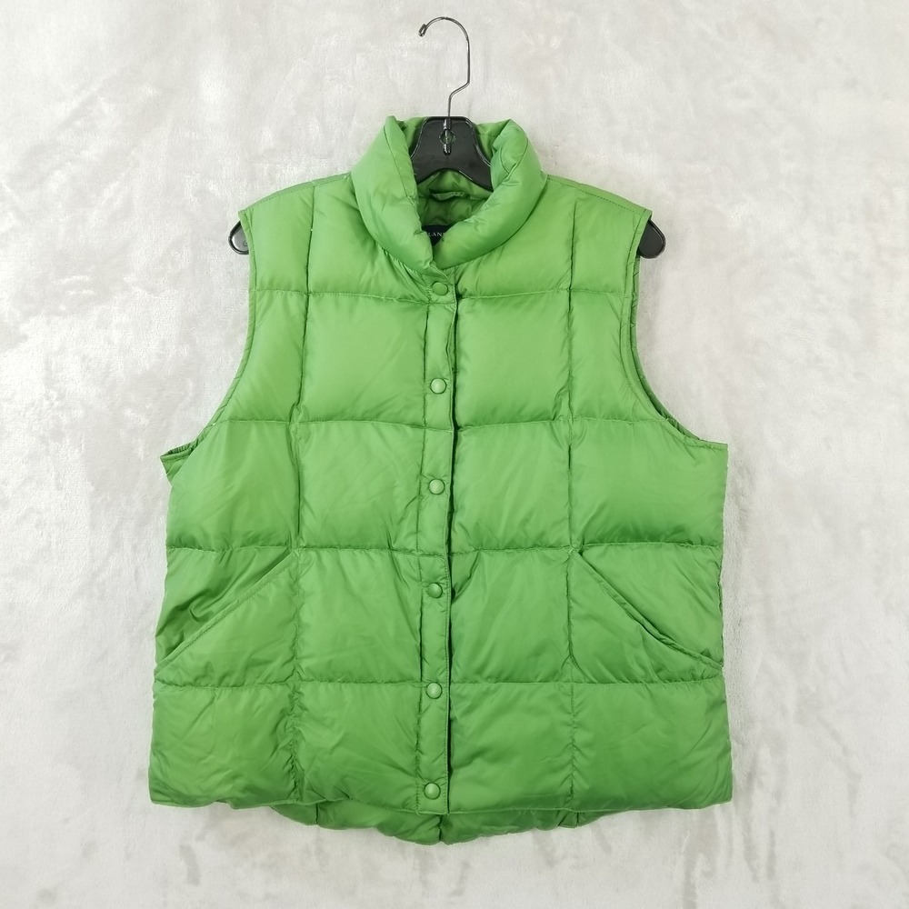Lands End Down‎ Vest Women Large Green Snap Puffer Packable Gorpcore Pockets